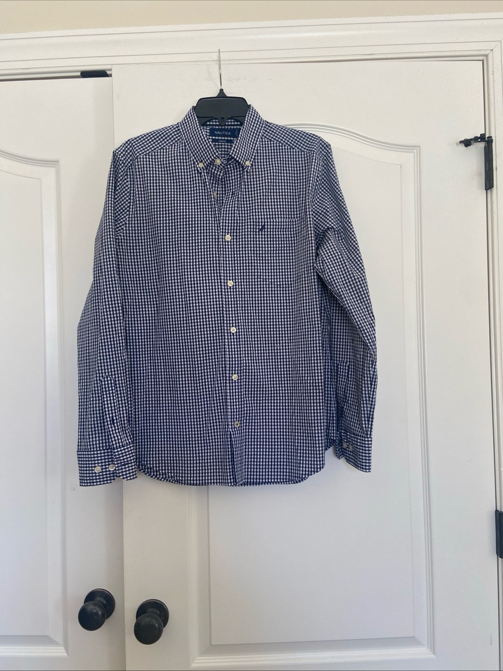 Nautica Men’s Navy and White Gingham Button-Down Shirt